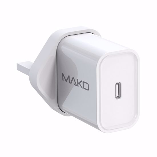 Picture of Mako Mako 20W UK Mains Charger for USB-C in White in Bulk
